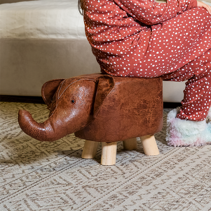 28cm High Animal Pouf Footstool - Waterproof Coating, Wooden Feet