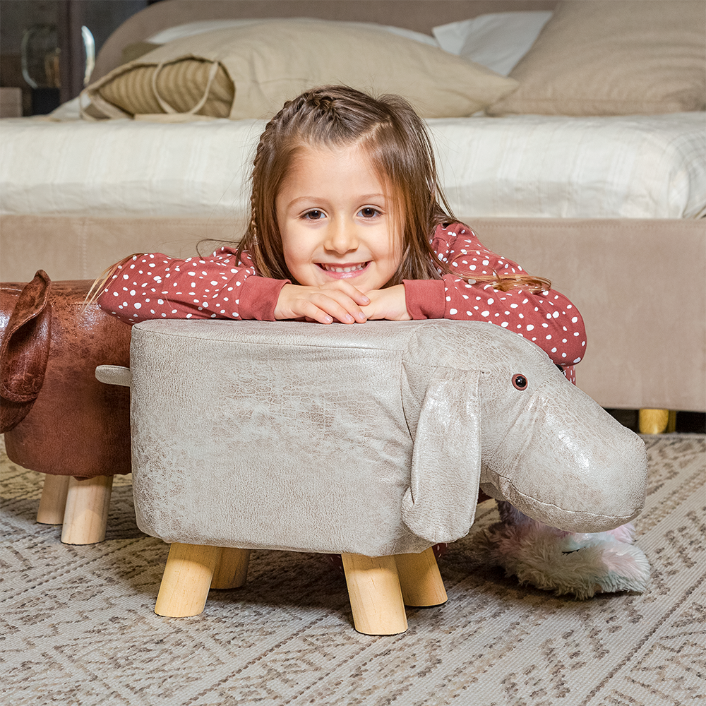 28cm High Animal Pouf Footstool - Waterproof Coating, Wooden Feet