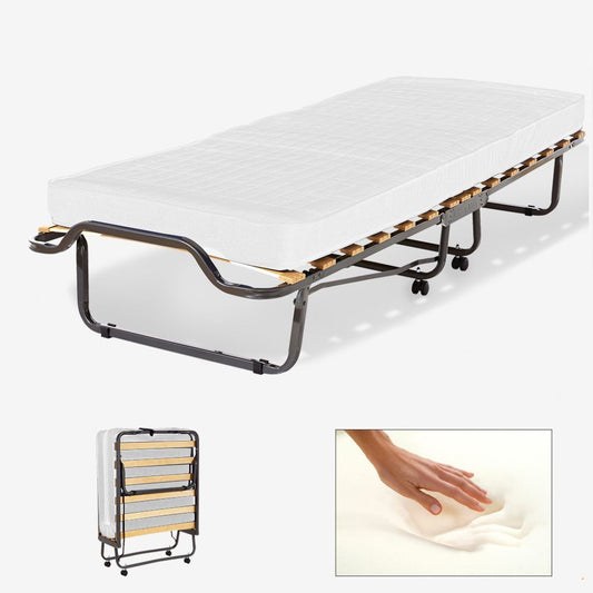 Folding camp bed 80x200 cm, 38 cm high, Memory Foam mattress.