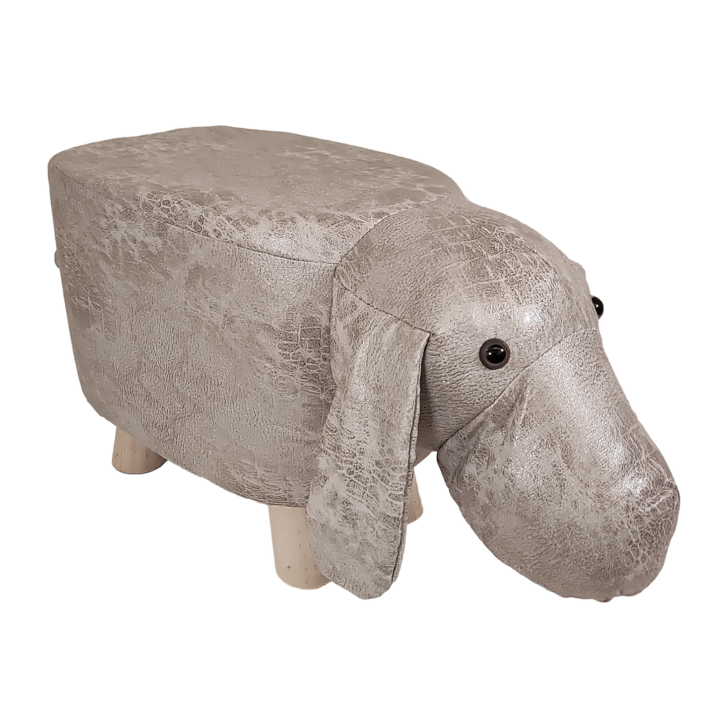 28cm High Animal Pouf Footstool - Waterproof Coating, Wooden Feet