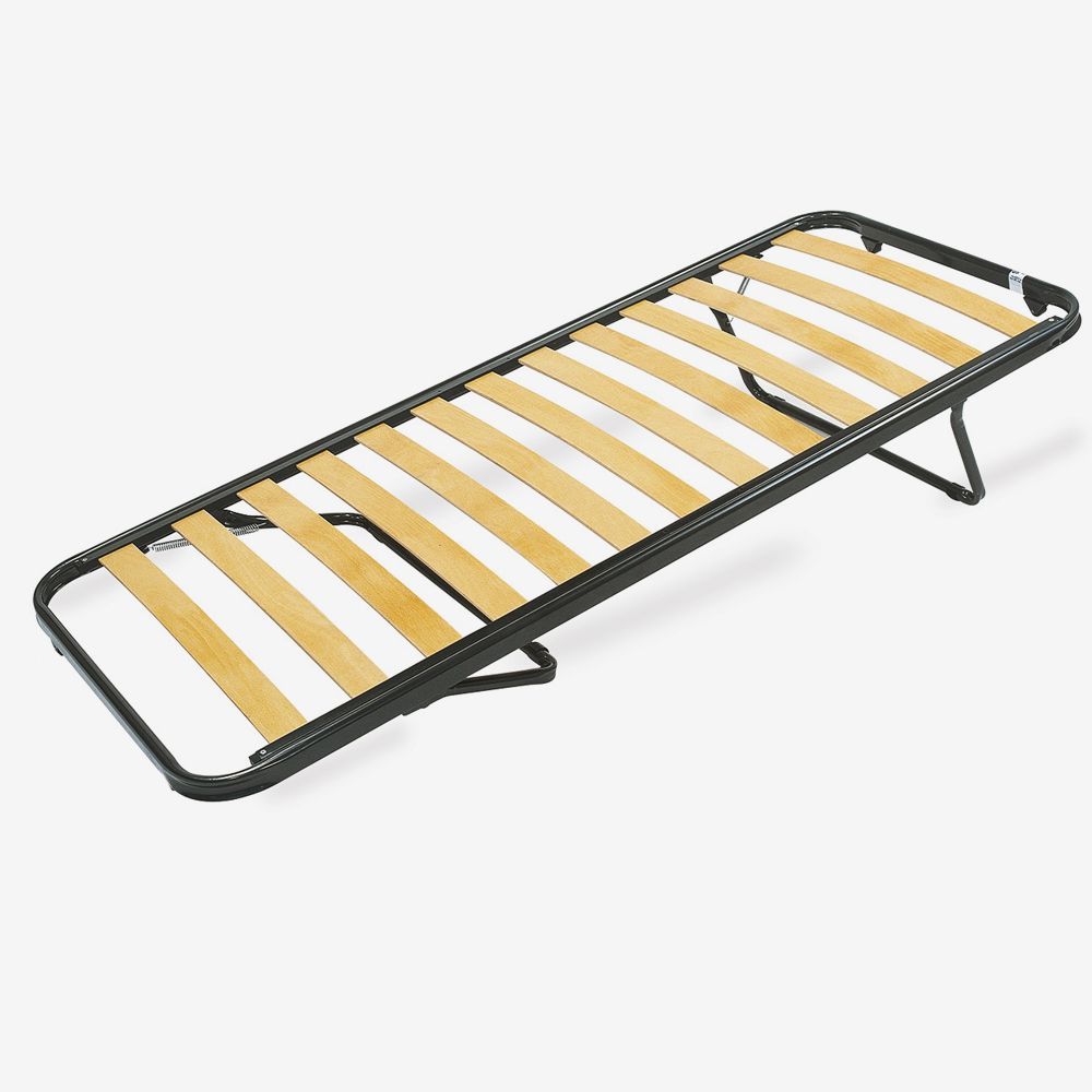 Removable slatted bed base 80x185 cm – 35 cm high, beech wood slats, foldable, iron frame