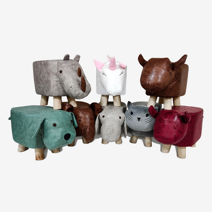 28cm High Animal Pouf Footstool - Waterproof Coating, Wooden Feet